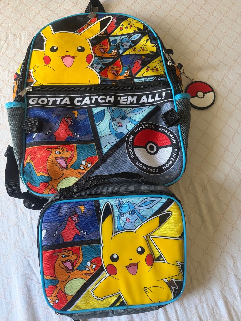 Pokemon Kids Backpack and Lunch Bag Set - Yellow, Blue, Red, Black